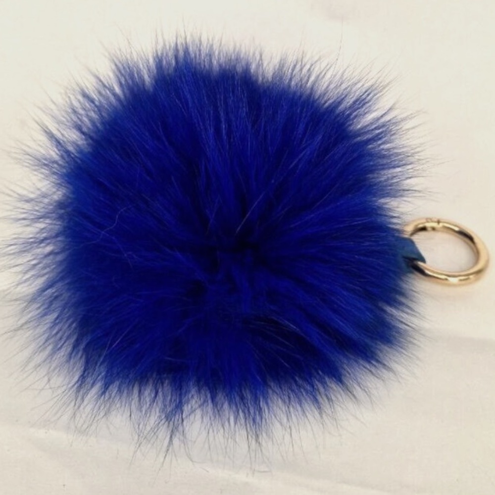 Real Fox Fur Pom Key Chain or Bag accessory Blue